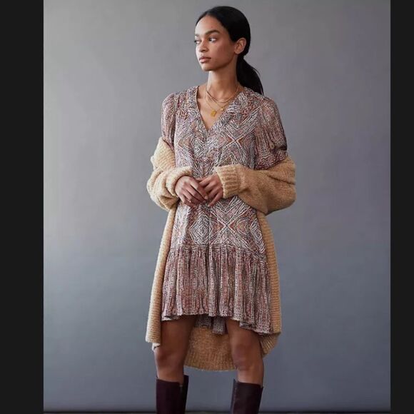 Anthropologie Sabia Flounced Tunic Mini Dress Size S - Picture 1 of 6